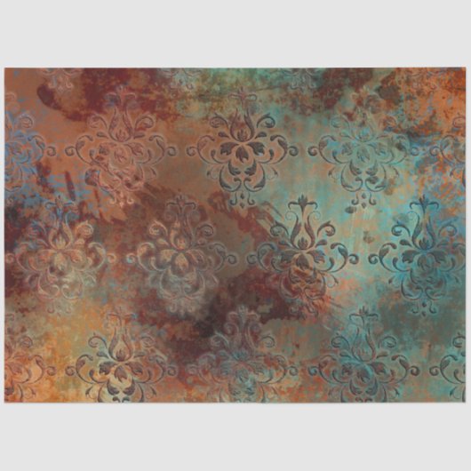 Copper Patina Rusted Damask Tissuepapier (Voorkant)