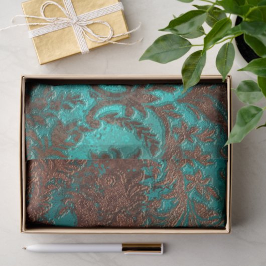 Copper Patina Rusted Damask Tissuepapier (Geschenk)