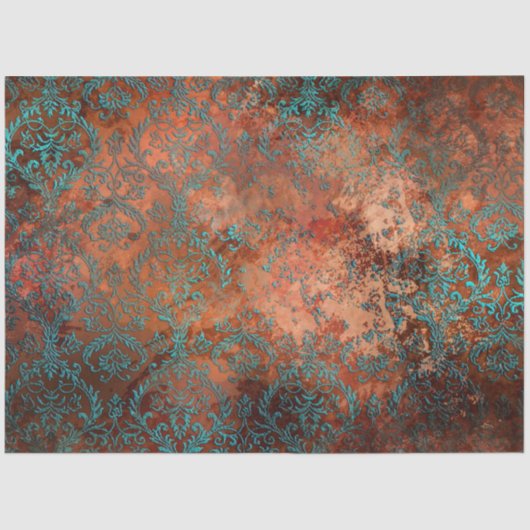 Copper Patina Rusted Damask Tissuepapier (Voorkant)