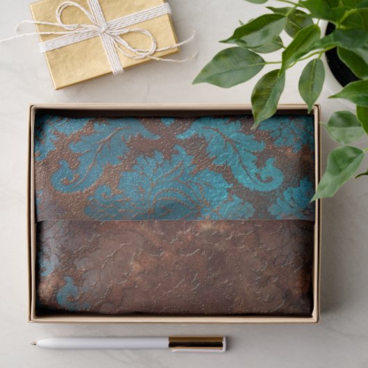 Copper Patina Rusted Damask Tissuepapier (Geschenk)
