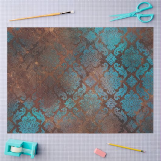 Copper Patina Rusted Damask Tissuepapier (Craft)