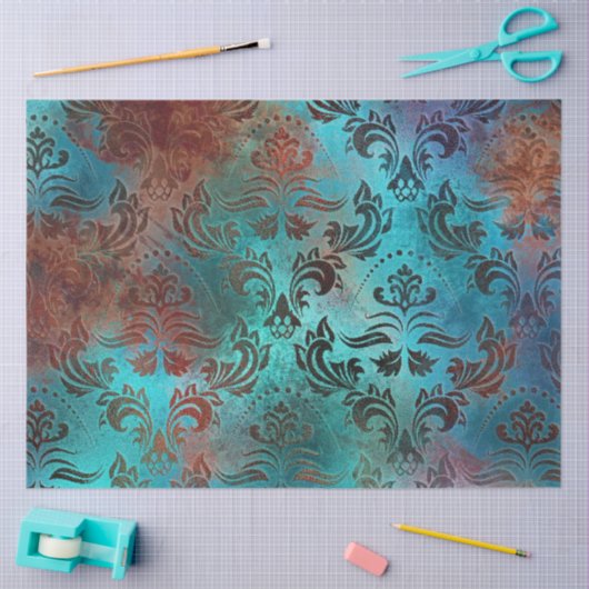 Copper Patina Rusted Damask Tissuepapier (Craft)