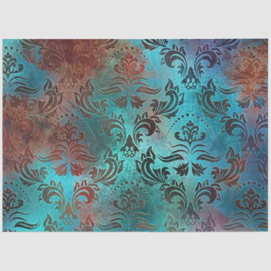 Copper Patina Rusted Damask Tissuepapier (Voorkant)