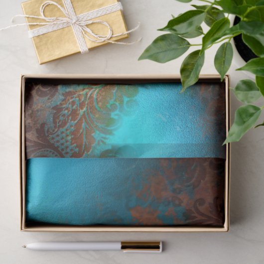 Copper Patina Rusted Damask Tissuepapier (Geschenk)