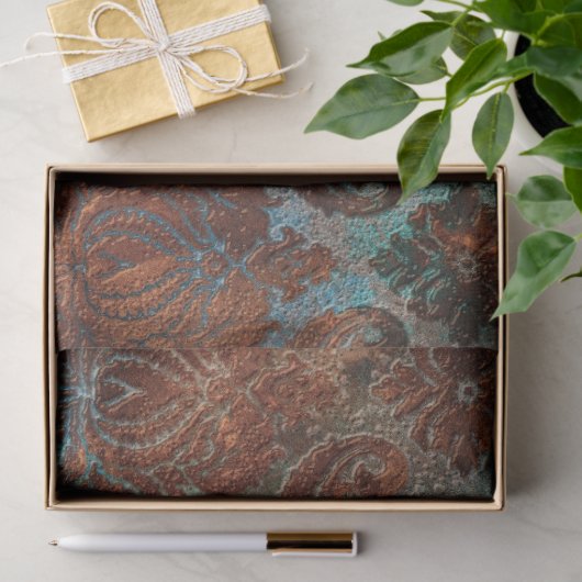 Copper Patina Rusted Damask Tissuepapier (Geschenk)