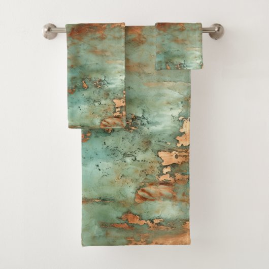 Copper Patina Rustic Metallic Bad Handdoek (Insitu)