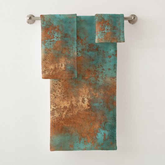 Copper Patina Rustic Metallic Bad Handdoek (Insitu)