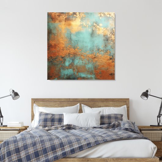 Copper Patina Rustic Metallic Canvas Afdruk (Insitu (Slaapkamer))