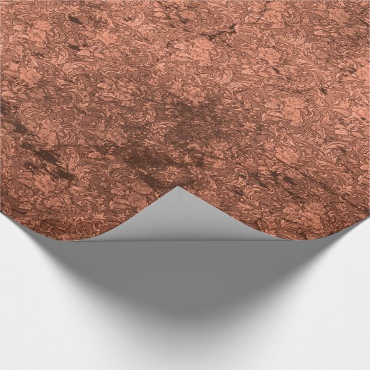 Copper Penny Distressed Gothic Damask Wrapping Pap Cadeaupapier (Hoek)