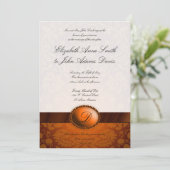 Copper Ribbon Damask Wedding Invitation Kaart (Staand voorkant)