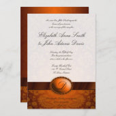 Copper Ribbon Damask Wedding Invitation Kaart (Voorkant / Achterkant)
