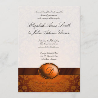 Copper Ribbon Damask Wedding Invitation Kaart