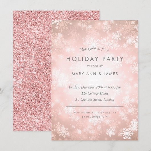 Copper Roos Gold Glitter Holiday Party  Kaart (Voorkant / Achterkant)