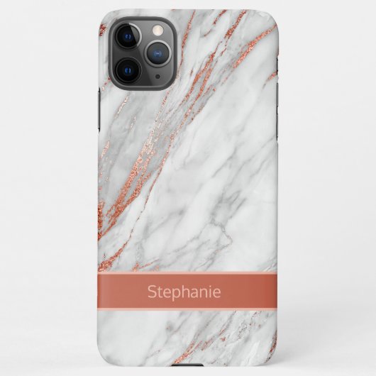 Copper | Roos Gold Glitter Marble Monogram iPhone Hoesje (Achterkant)