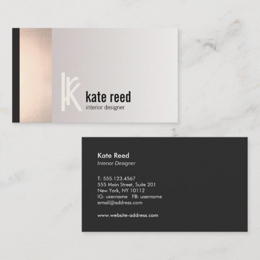 Copper Roos Gold Stripe Square Monogram Visitekaartje (Voorkant / Achterkant)