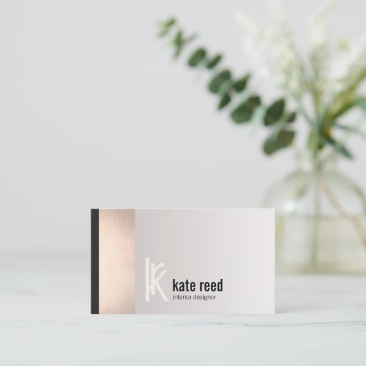 Copper Roos Gold Stripe Square Monogram Visitekaartje (Staand voorkant)