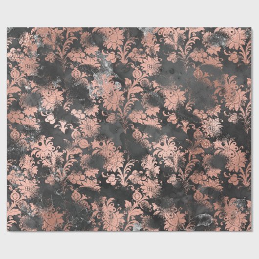 Copper RoseGrey Graphite Floral Grungy Shabby Chic Cadeaupapier (Vlak)