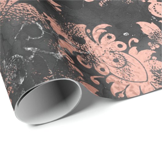 Copper RoseGrey Graphite Floral Grungy Shabby Chic Cadeaupapier (Rol Hoek)
