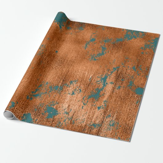 Copper Rust Blauwgroen Patina Metallic Abstract El Cadeaupapier (Uitgerold)