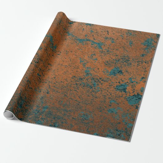 Copper Rust Blue Patina Metallic Abstract Blauwgro Cadeaupapier (Uitgerold)