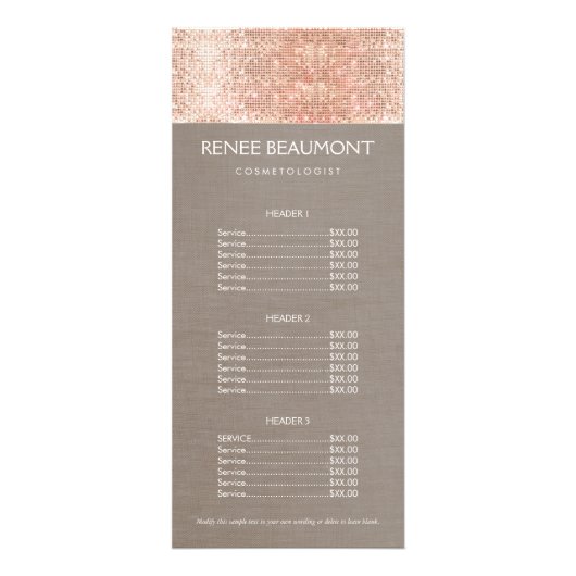 Copper Sequins Haarstylist Hair Salon Price Menu (Voorkant)