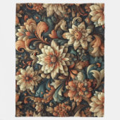 Copper Slate Blue Cream Abstract Bloemen Fleece Deken (Voorkant)