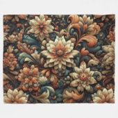 Copper Slate Blue Cream Abstract Bloemen Fleece Deken (Voorkant (Horizontaal))