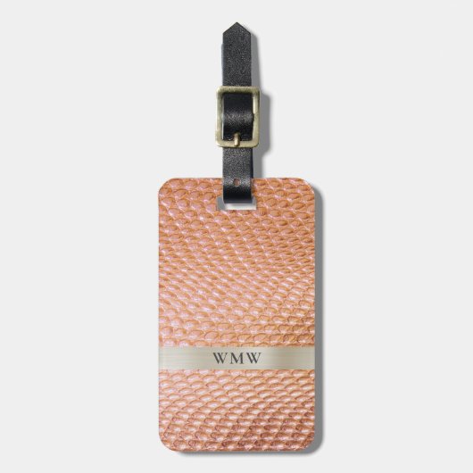 Copper Snakeskin Digital Leather Metal Monogram Bagagelabel (Voorkant verticaal)