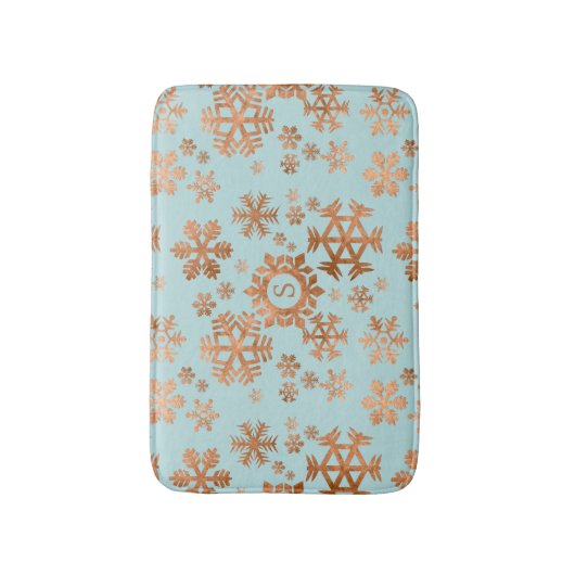 Copper Snowflake Monogram Robin Egg Blue Bath Mat (Voorkant Verticaal)