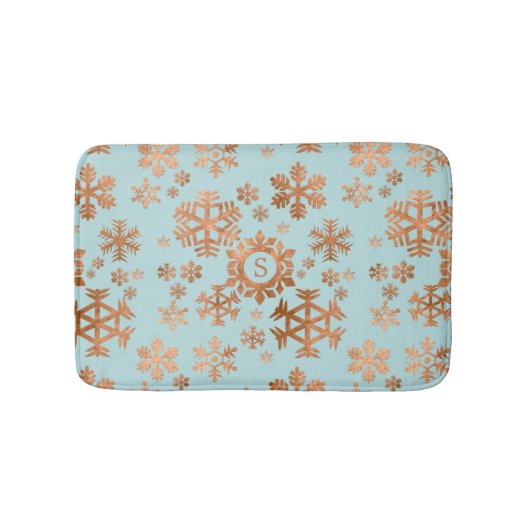 Copper Snowflake Monogram Robin Egg Blue Bath Mat (Voorkant)