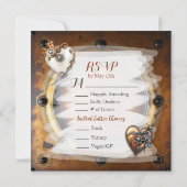 Copper Steampunk Gepersonaliseerde Wedding RSVP Save The Date (Achterkant)