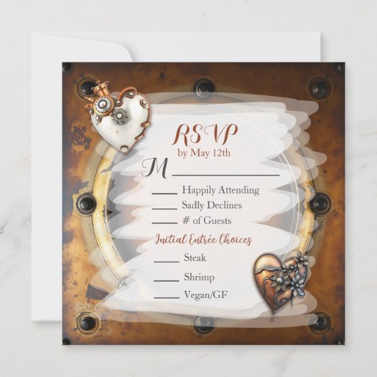 Copper Steampunk Gepersonaliseerde Wedding RSVP Save The Date (Achterkant)