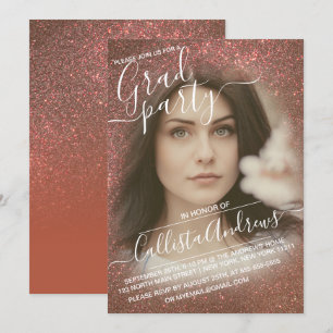 Copper Terracotta Glitter Ombre Foto Afstuderen Kaart