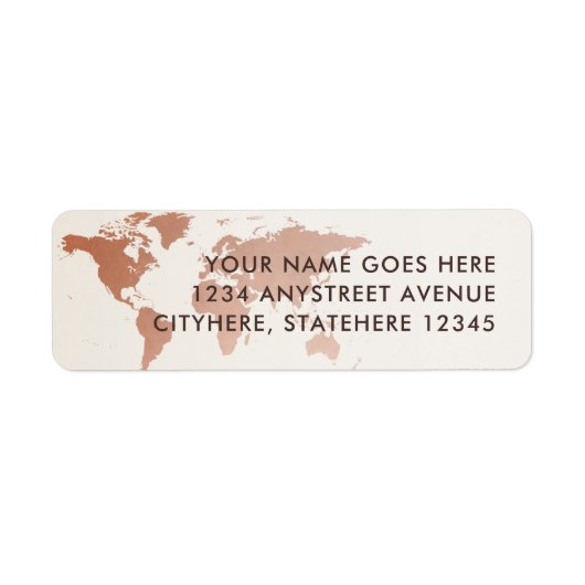 Copper Terracotta Tan Wereldkaart Return Address Etiket (Voorkant)