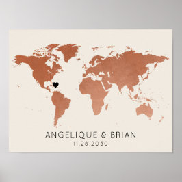 Copper Travel Theme Guest Sign in Weddenschap Mitz Poster