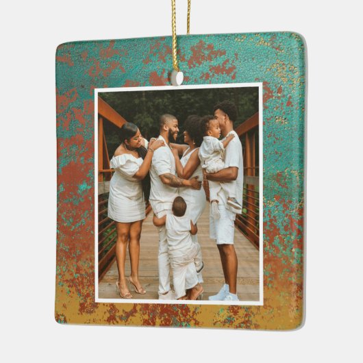 Copper Turquoise Family Photo Monogram Initiaal Keramisch Ornament (Links)