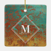 Copper Turquoise Family Photo Monogram Initiaal Keramisch Ornament (Achterkant)