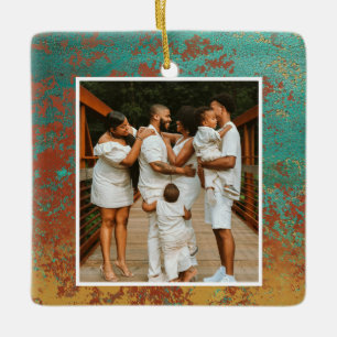 Copper Turquoise Family Photo Monogram Initiaal Keramisch Ornament