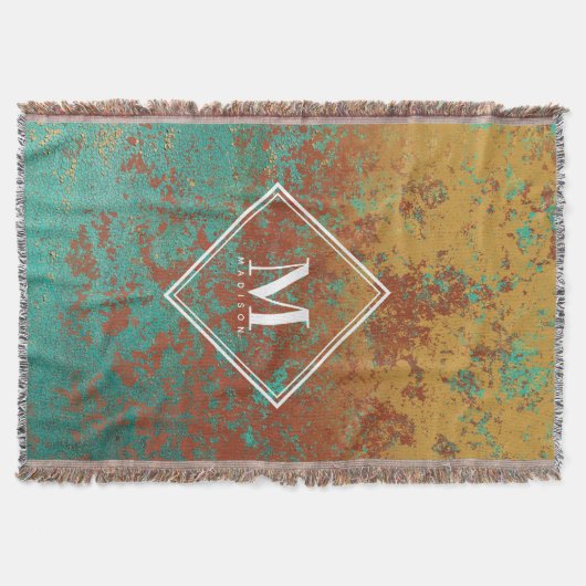Copper Turquoise Metallic Texture Monogram Initiaa Deken (Voorkant)