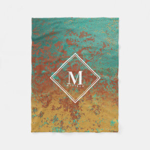 Copper Turquoise Metallic Texture Monogram Initiaa Fleece Deken