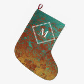 Copper Turquoise Metallic Texture Monogram Initiaa Grote Kerstsok (Voorkant (Hangend))