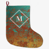 Copper Turquoise Metallic Texture Monogram Initiaa Grote Kerstsok (Voorkant)