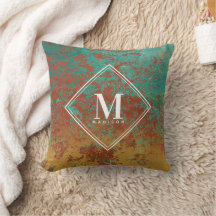 Copper Turquoise Metallic Texture Monogram Initiaa