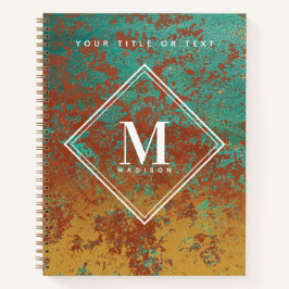Copper Turquoise Metallic Texture Monogram Initiaa Notitieboek