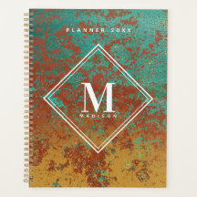 Copper Turquoise Metallic Texture Monogram Initiaa