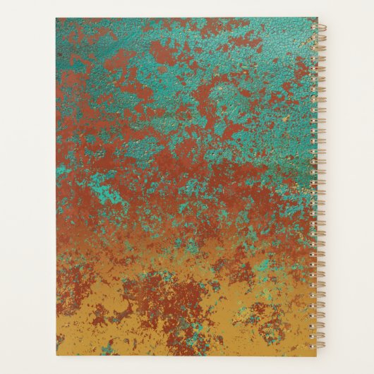 Copper Turquoise Metallic Texture Monogram Initiaa Planner (Achterkant)