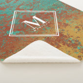 Copper Turquoise Metallic Texture Monogram Initiaa Sherpa Deken (3/4)