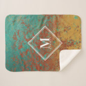 Copper Turquoise Metallic Texture Monogram Initiaa Sherpa Deken (Voorkant (horizontaal))