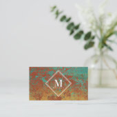 Copper Turquoise Metallic Texture Monogram Initiaa Visitekaartje (Staand voorkant)