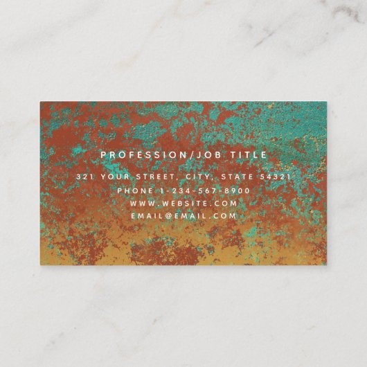 Copper Turquoise Metallic Texture Monogram Initiaa Visitekaartje (Achterkant)